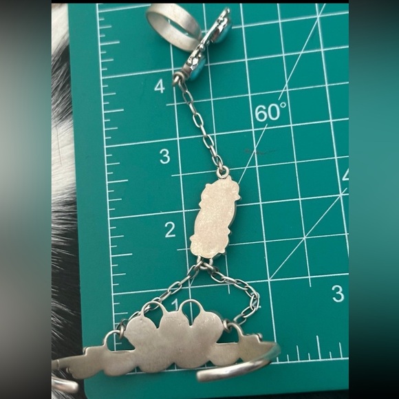 Sold ❤️ Turquoise Slave Bracelet Southwestern Ring Cuff Sterling Silver - Picture 7 of 9